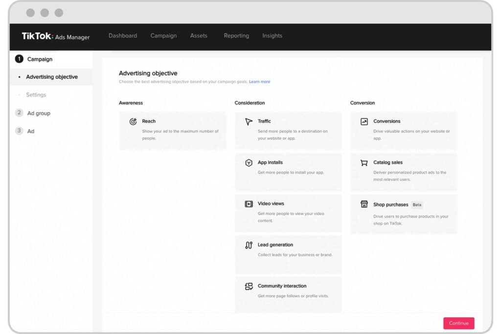 TikTok Ads Manager dashboard interface