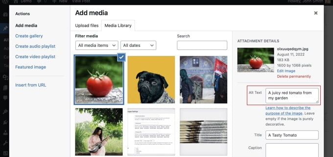 Set alt text in WordPress CMS 