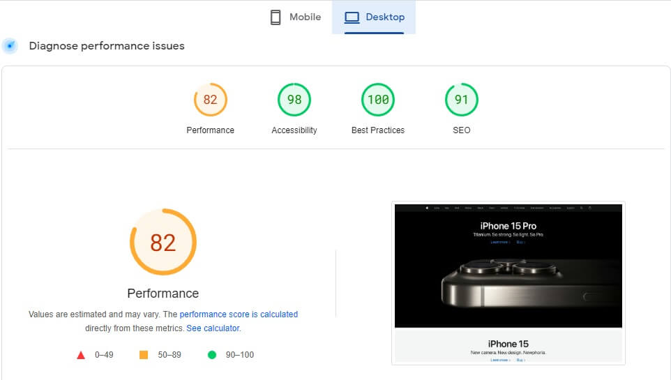 page speed insights