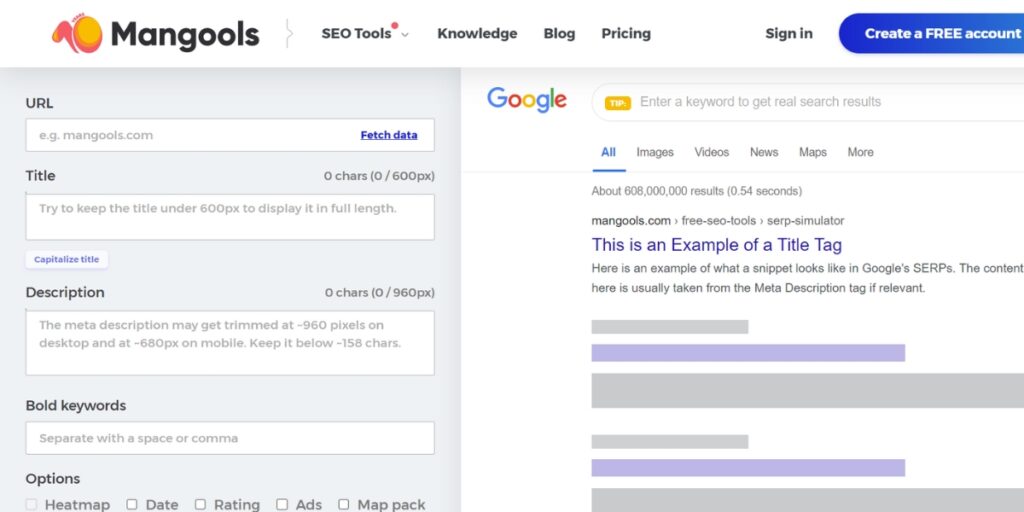 Use Mangools to find meta description of a website